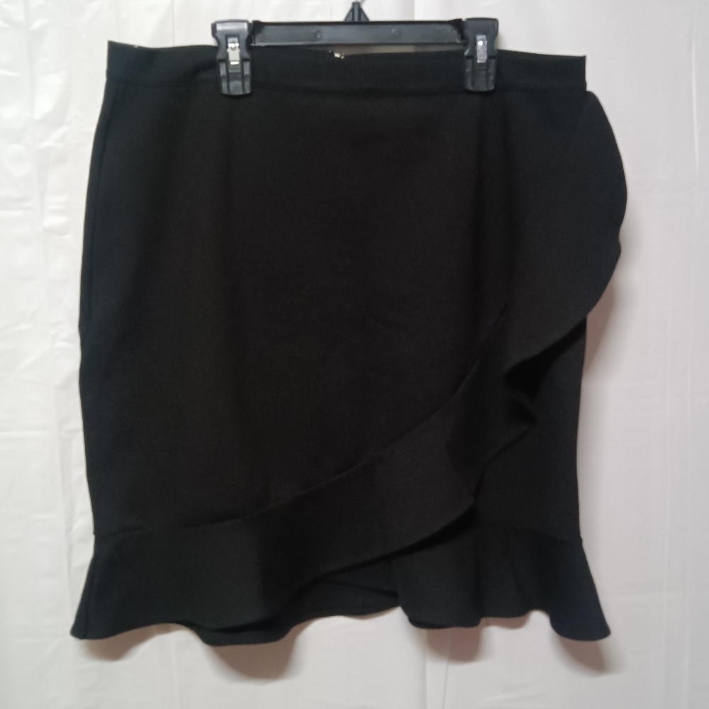 August Silk Black Faux Wrap Mini Skirt Large